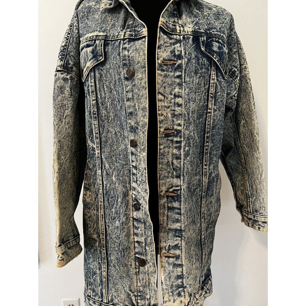 Vintage WHIPP ACID WASHED DENIM JEAN Oversized LONG Jacket 80s 1990s MEDIUM